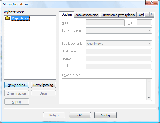 FileZilla, konfiguracja połączenia FTP