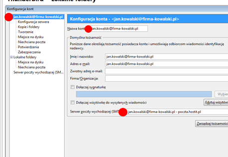 Mozilla Thunderbird serwer poczty wychodzącej SMTP