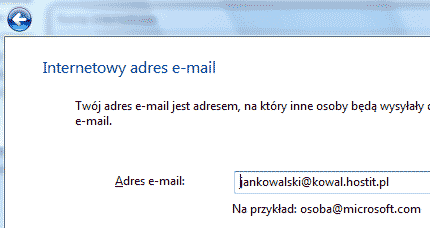 Poczta Windows, adres e-mail