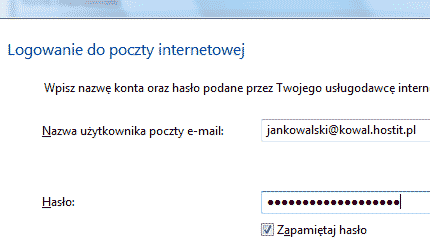Poczta Windows, nazwa użytkownika